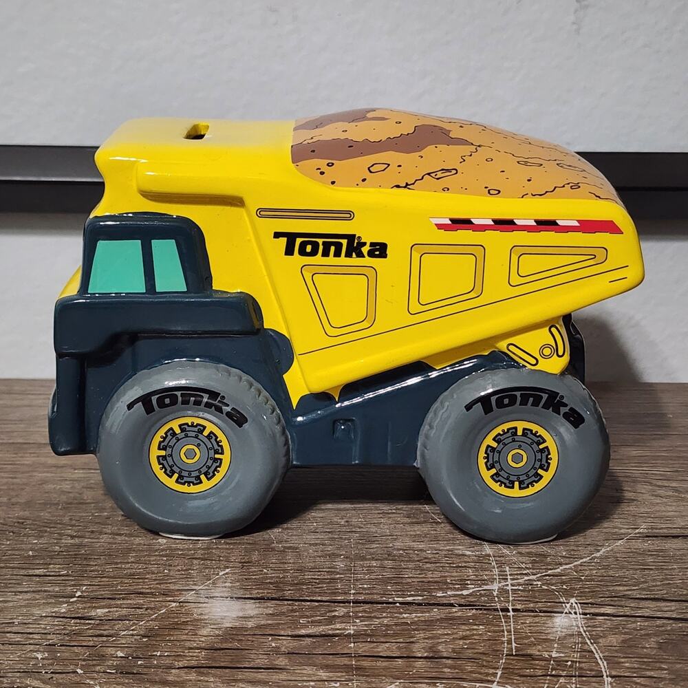 Tonka Truck Dump Ceramic Piggy Bank With Plug And Pads Yellow